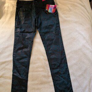 ALMOST FAMOUS Girl's Pants Jeans Skinny Coated 3 Always Fabulous Teal Black NWT
